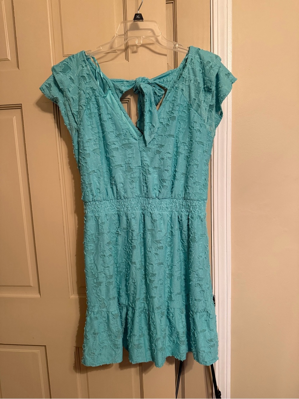 LC Lauren Conrad Teal Textured Tie-Back Mini Dress